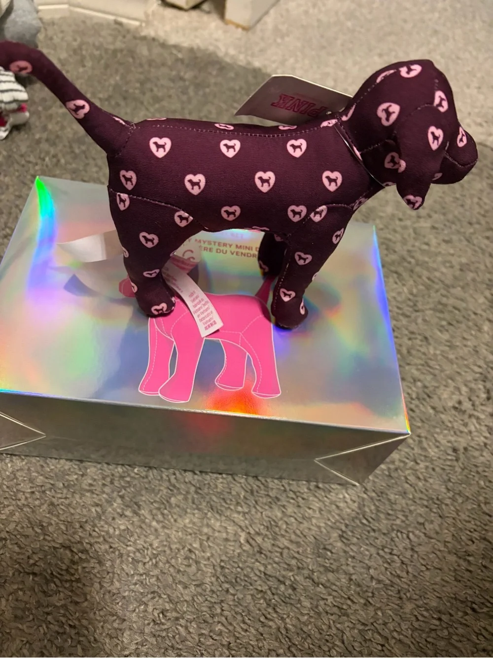 PINK Victoria's Secret Holographic Box with Hot Pink Dog Silhouette